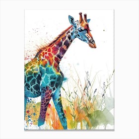 Giraffes Wandering Through The Grass 1 Canvas Print