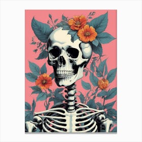 Floral Skeleton In The Style Of Pop Art (52) Canvas Print