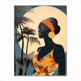 African Woman With Palm Trees Canvas Print