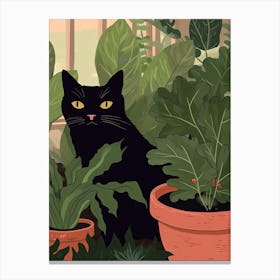 Black Cat And House Plants 13 Canvas Print