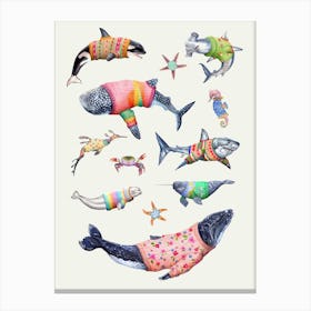Sealife In Sweaters Canvas Print