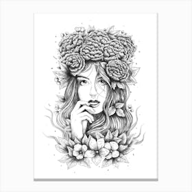 Floral Girl Canvas Line Art Print