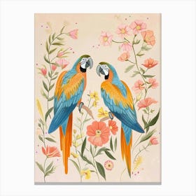 Folksy Floral Animal Drawing Parrot 3 Canvas Print