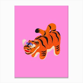 Hariko No Tora Pink   Papier Mâché Tiger Doll Canvas Print
