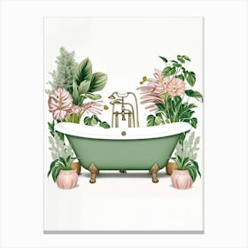 Green Bathtub With Plants Stampe su tela