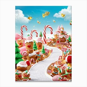 Gingerbread Characters Festooned With Icing And Sprinkles Mingling Amongst A Landscape Of Candy Can Canvas Print