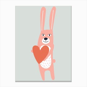 Bunny With Heart Neutral Kids Canvas Print