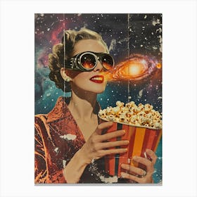 Retro Person Holding Popcorn Galaxy Collage Canvas Print