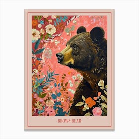 Floral Animal Painting Brown Bear 2 Poster Canvas Print
