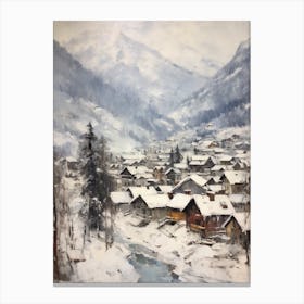Vintage Winter Painting Lech Austria 1 Canvas Print