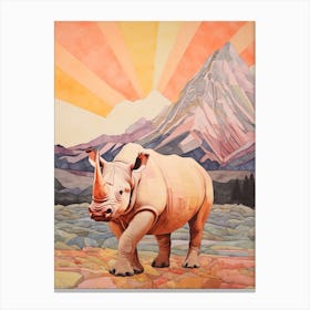 Patchwork Rhino In The Sunset 3 Canvas Print