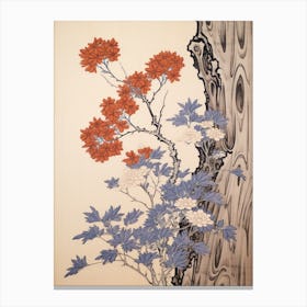 Omurasaki Japanese Aster 1 Vintage Botanical Woodblock Canvas Print