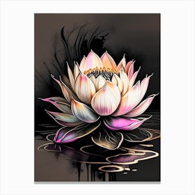 Blooming Lotus Flower In Lake Graffiti 5 Canvas Print