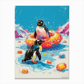 Penguins In The Pool Canvas Print