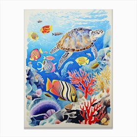 Turtles And Corals Canvas Print