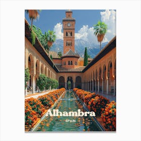 Alhambra Spain Islamic Digital Travel Art Canvas Print