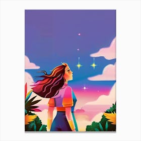 Luxmango Bold Woman Looking At Stars And Sky, Charecter Illustration Canvas Print