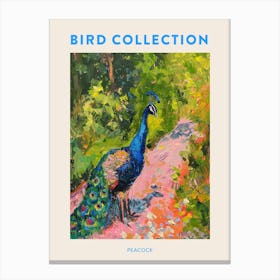 Brushstroke Peacock On The Gravel Path 3 Poster Canvas Print