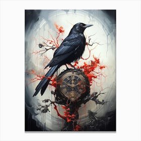 Crow On A Clock Canvas Print