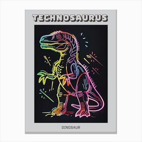 Neon Rainbow Dinosaur Line Illustration With Black Background 3 Poster Canvas Print