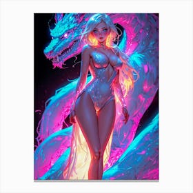 Neon Dragon allure — a Japanese beauty with dragon traits, she entices with her sexy curves and captivating female charm. Canvas Print