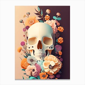 Skull With Terrazzo Peach Patterns Vintage Floral Canvas Print
