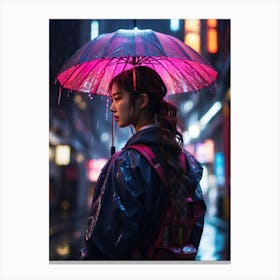 Japanese Girl And Rain Canvas Print