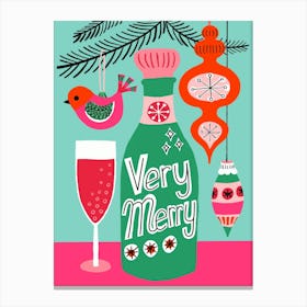 Very Merry Christmas Champagne Mid Century Modern Vintage Style Canvas Print