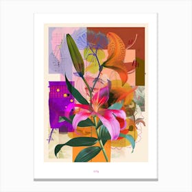 Lily 4 Neon Flower Collage Poster Canvas Print
