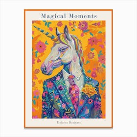 Floral Fauvism Style Unicorn In A Suit 3 Poster Canvas Print