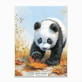 Giant Panda Cub Playing With A Fallen Leaf Poster 4 Canvas Print