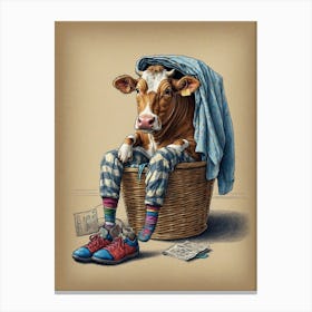 Cow In A Basket Canvas Print