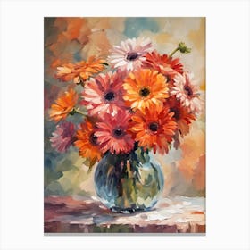 Orange Gerbera Flowers in a Glass Vase #1 Canvas Print