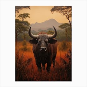 African Buffalo In The Savannah Painting 1 Canvas Print