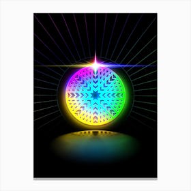 Neon Geometric Glyph in Candy Blue and Pink with Rainbow Sparkle on Black n.0277 Canvas Print