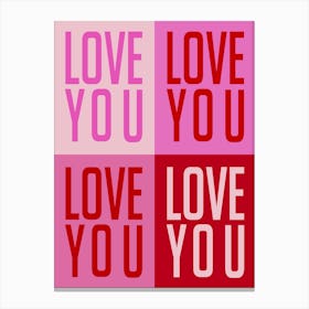 Love You Grid Pink and Red Valentines Leinwandbild