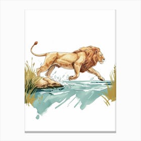 Barbary Lion Crossing A River Clipart 4 Canvas Print