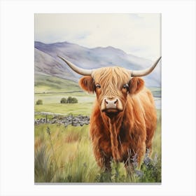 A Clear Day In The Highlands With A Curious Cow Canvas Print