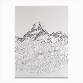 Aoraki Mount Cook New Zealand Line Drawing 6 Canvas Print