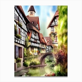 Watercolor Painting Of Picturesque German Town Canvas Print