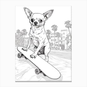 Chihuahua Dog Skateboarding Line Art 2 Canvas Print