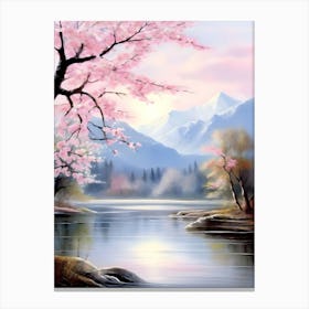 Cherry Blossoms By The Lake Canvas Print