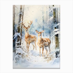 Winter Watercolour Deer 7 Canvas Print