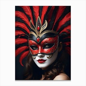 A Woman In A Carnival Mask, Red And Black (4) Canvas Print