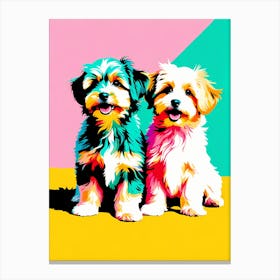 'Havanese Pups', This Contemporary art brings POP Art and Flat Vector Art Together, Colorful Art, Animal Art, Home Decor, Kids Room Decor, Puppy Bank - 88th Canvas Print