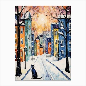 Cat In The Streets Of Rovaniemi   Finland Swith Snow 1 Canvas Print
