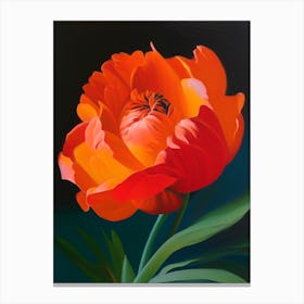 Single Stem Of Peony Orange Colourful 1 Painting Canvas Print