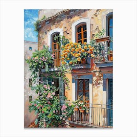 Balcony View Painting In Barcelona 3 Canvas Print