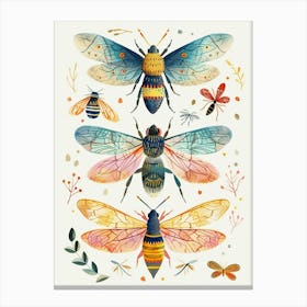 Colourful Insect Illustration Bee 1 Canvas Print