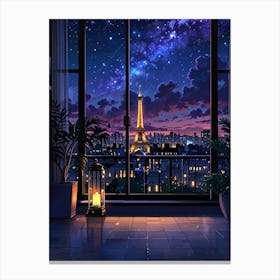 Eiffel Night Sky Anime aesthetic Canvas Print